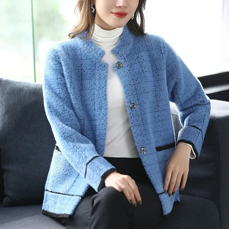 2022 Autumn New Imitation Mink Fleece Sweater Coat Korean Thickened Short Jacket Wool Coat Knitted Cardigan Women Faux Fur Coat