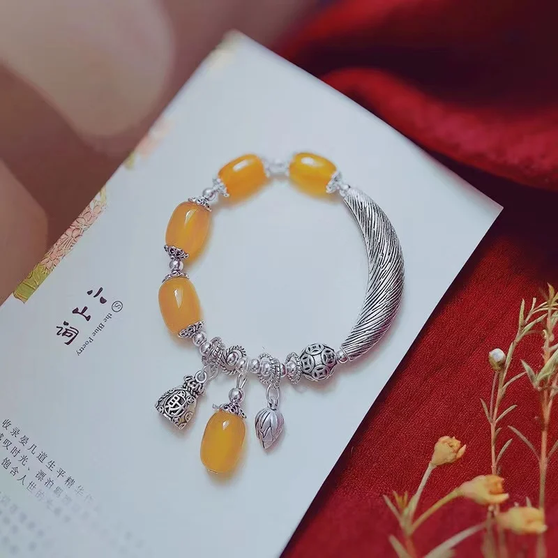 Оригинальный медовый воск агат тибетский серебряный локоть браслет