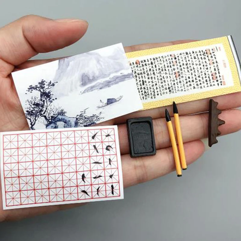 

Миниатюрный Кукольный домик «сделай сам», аксессуары для мебели, кисть, камень с чернилами, детский подарок, миниатюрный фотодомик для куко...