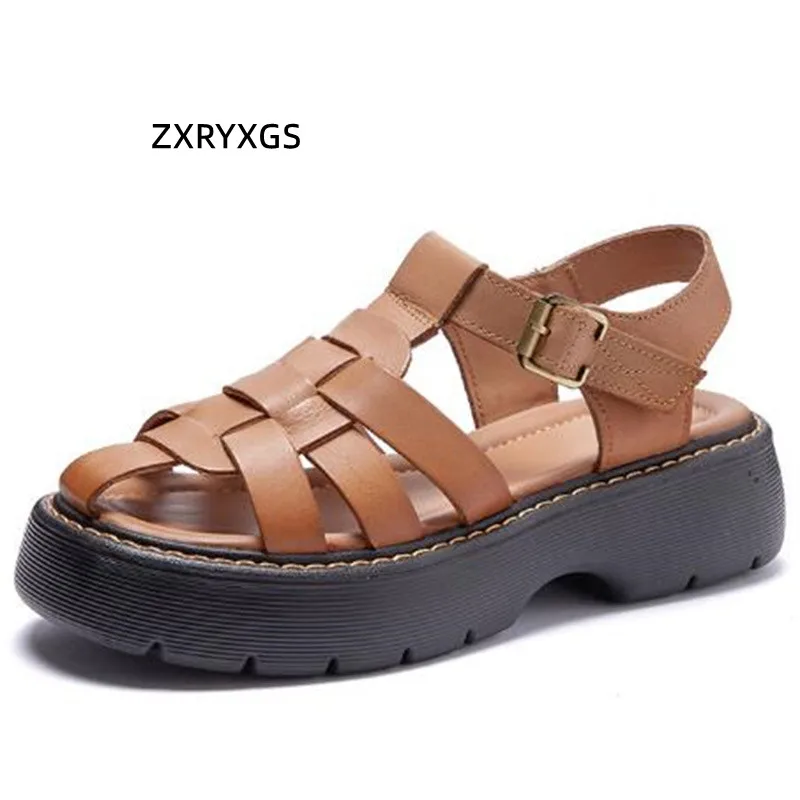 

2022 Premium Cowhide Hollow Weave Rome Sandals Summer Ladies Sandals Platform Height Increasing Sandals Women Leather Sandals