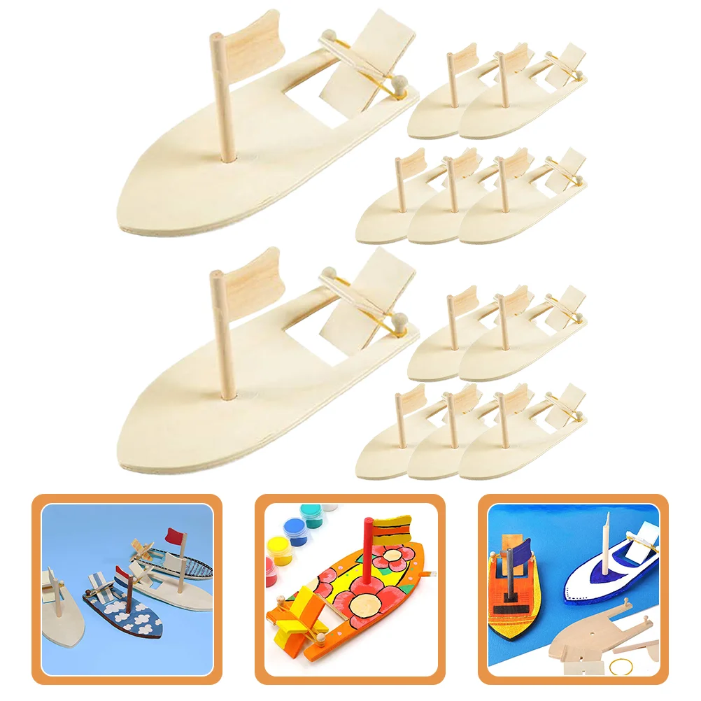

12 Pcs Wood Toy DIY Boat School Party Craft Children Boats Manual Wooden Sailboat Toy