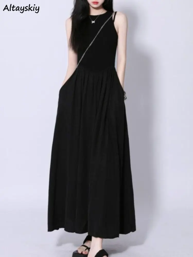 

Платье-Макси женское без рукавов, элегантный минималистичный шикарный привлекательный элегантный модный уличный костюм в Корейском стиле,...