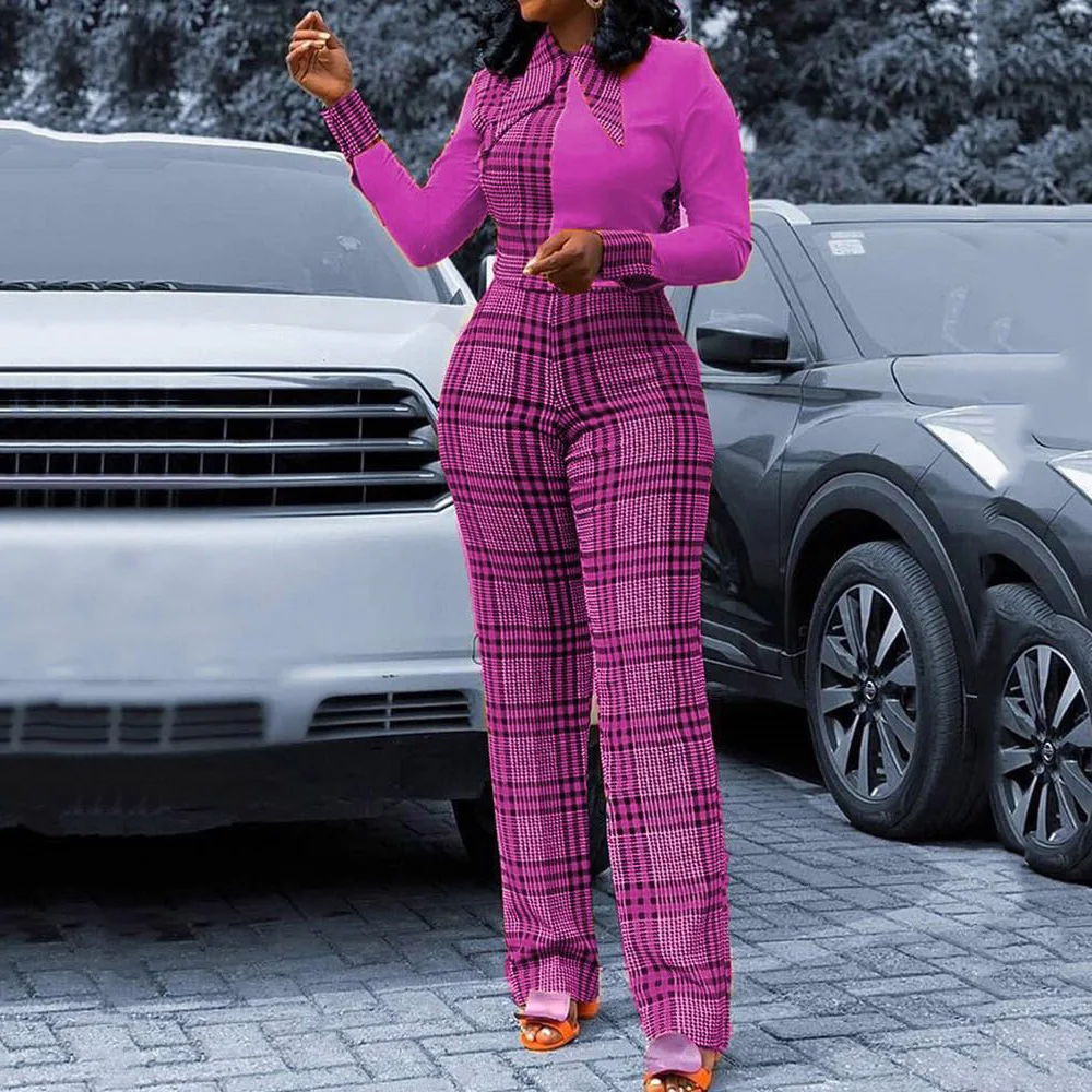 Женские комбинезоны с принтом розовые однобортные длинным рукавом и высокой