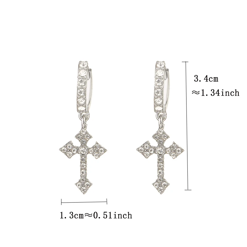 Серебряные Металлические Серьги-кольца С Крестом И Прозрачным Хрустальным