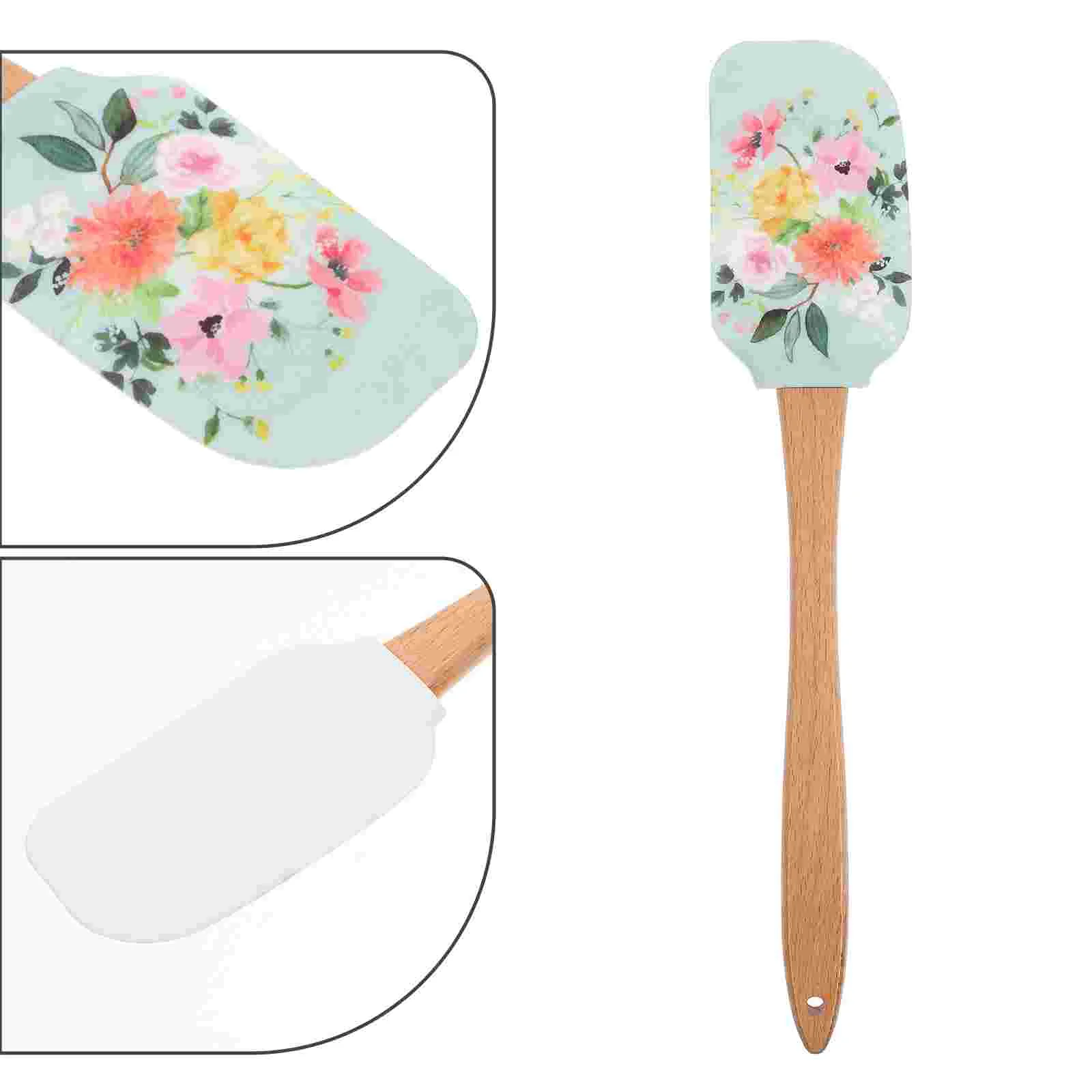 

Practical Wooden Handle Baking Scraper Non-stick Silicone Cream Spatula Baking Tool