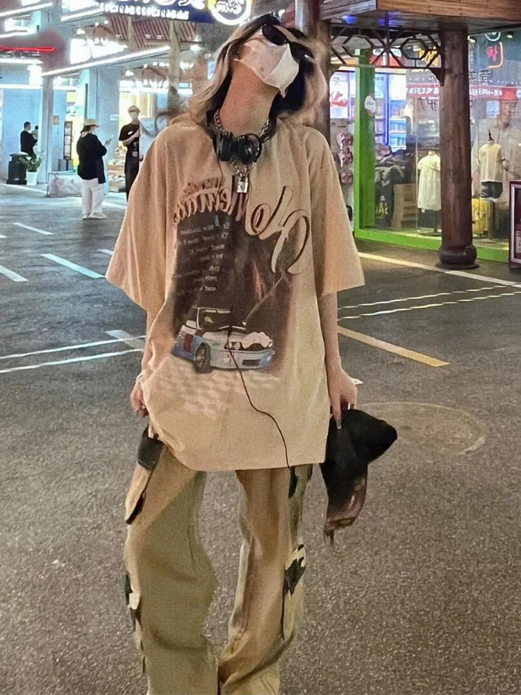 

Letter Print Y2k Aesthetic T-shirts 2023 Summer Streetwear Grunge Casual Losse Tops Women Fashion O Neck Harajuku All Match Tees