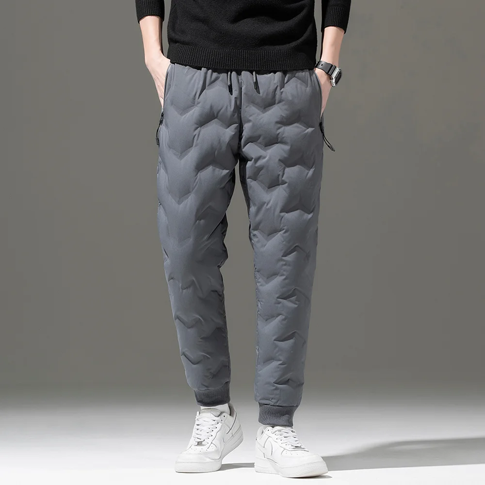 

80% White Duck Padded Winter Warm Pants Men Black Grey Thermal Sweatpants Sportswear Casual Joggers Male Down Trousers 5XL