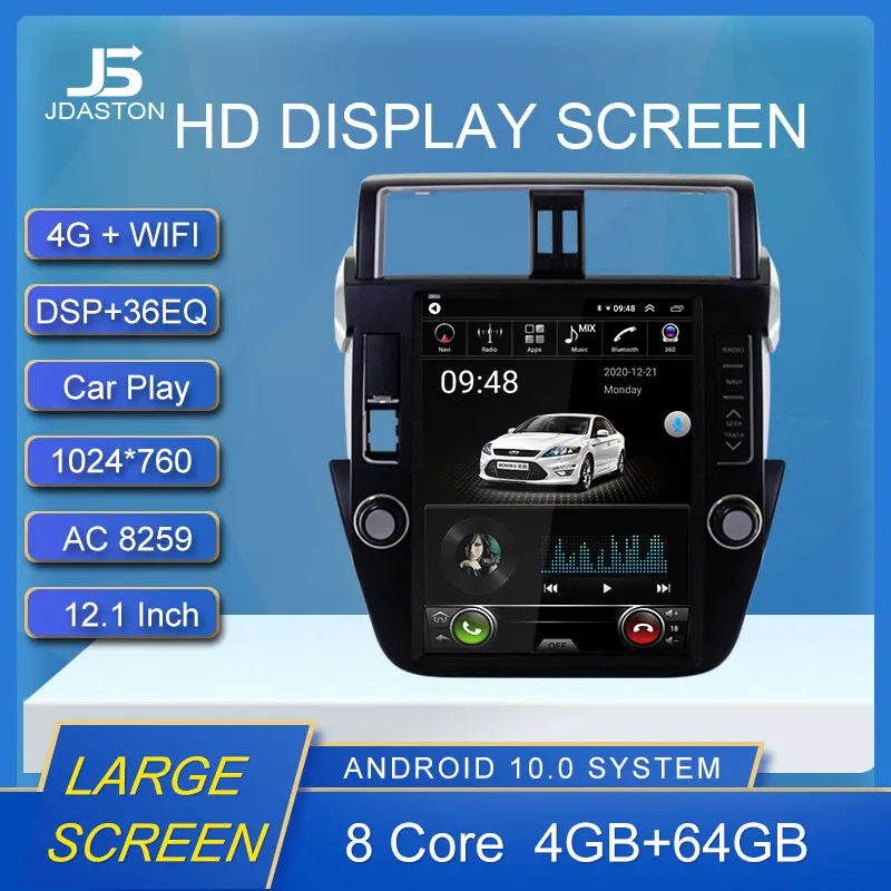 

JDASTON 12.1" 2Din Android 10 For Toyota Land Cruiser Prado 2010 - 2017 Radio Car Dvd Player 4G GPS Navigation Carplay DSP Video