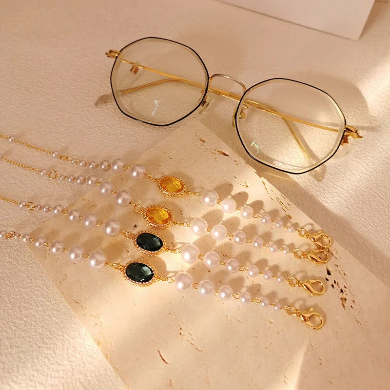 

Korean Style Design Retro Crystal Pearl Eyeglasses Sunglasses Chain Hanging Neck Sweater Chain Glasses Holder Rope Strap