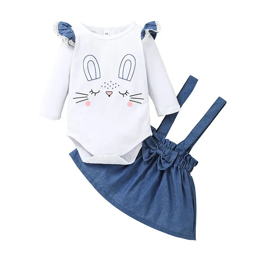 

Baby Girl Sets Fashion Printed Long Sleeved Bodysuits Tops and Strap Skirts Two Piece Infant Outfits Kids Bebes Jogging Suits