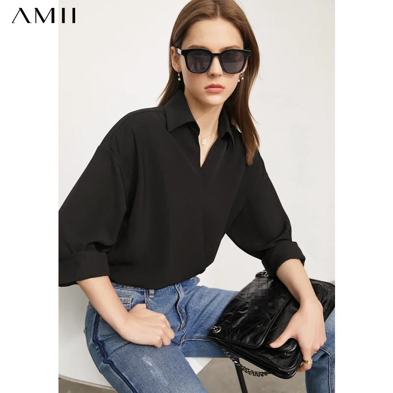 

Amii Minimalism Summer New Women's Blouse Offical Lady Solid Vneck Women's Shirt Tops Causal Bow Straight Women's Pants 12120152