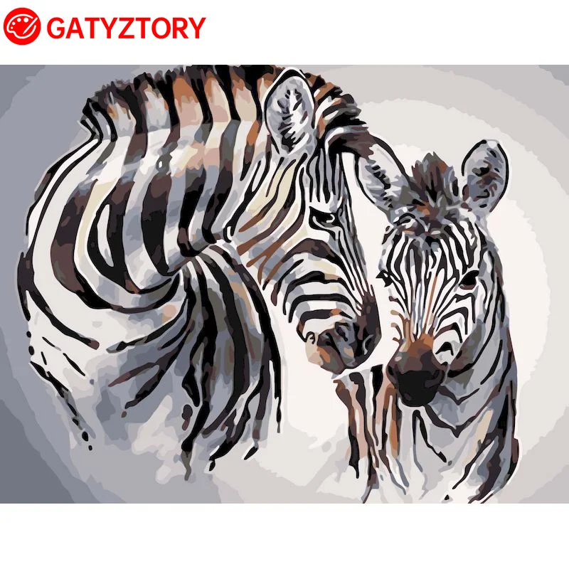 

GATYZTORY 60x75cm Painting by numbers Animals Handmade Acrylic Paint On Canvas Two Zebras Pictures by numbers Wall art Home deco
