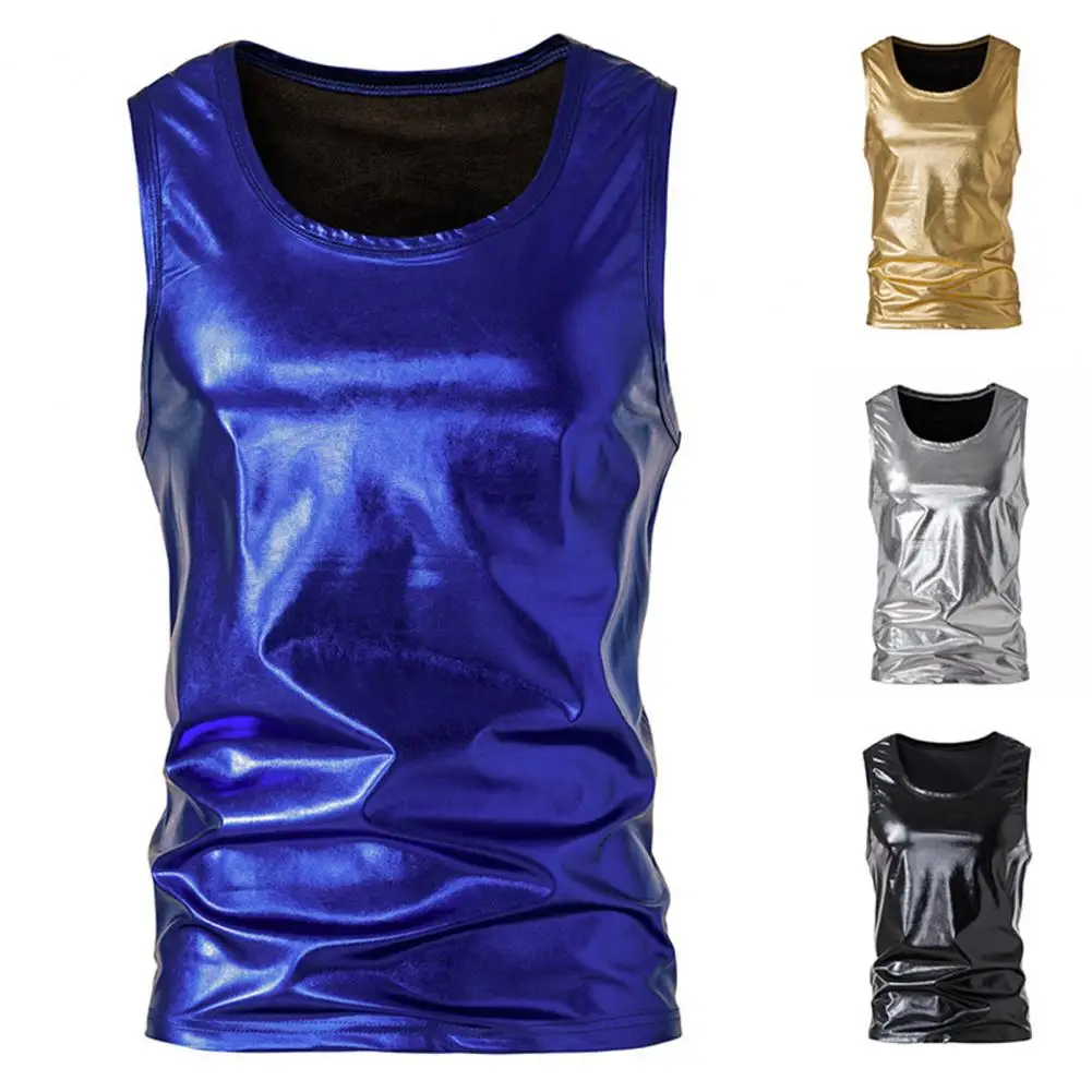 

Classic Stage Performance Vest Fine Sewing Comfy Men Shiny Bright Color Clubwear Top Anti-pilling Summer Vest Party Wear