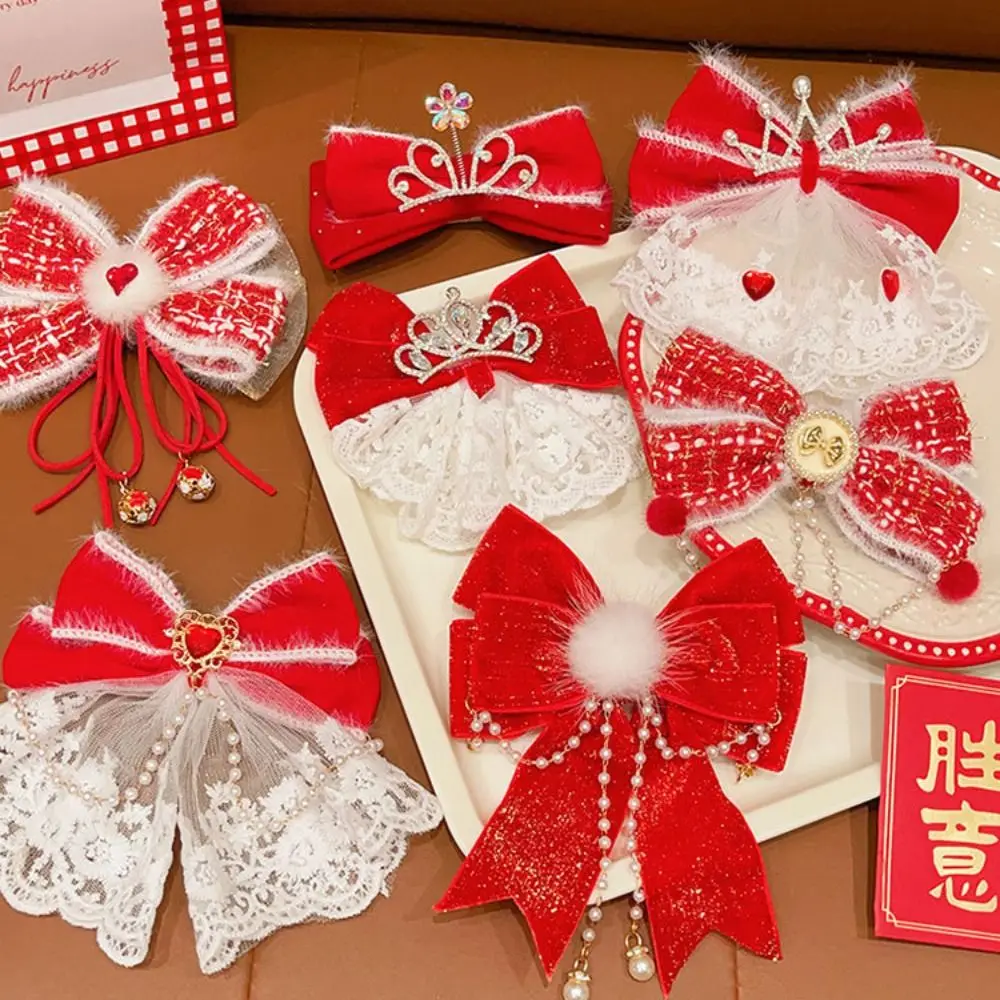 Корона детская красная заколка для волос кружево с кристаллами китайский