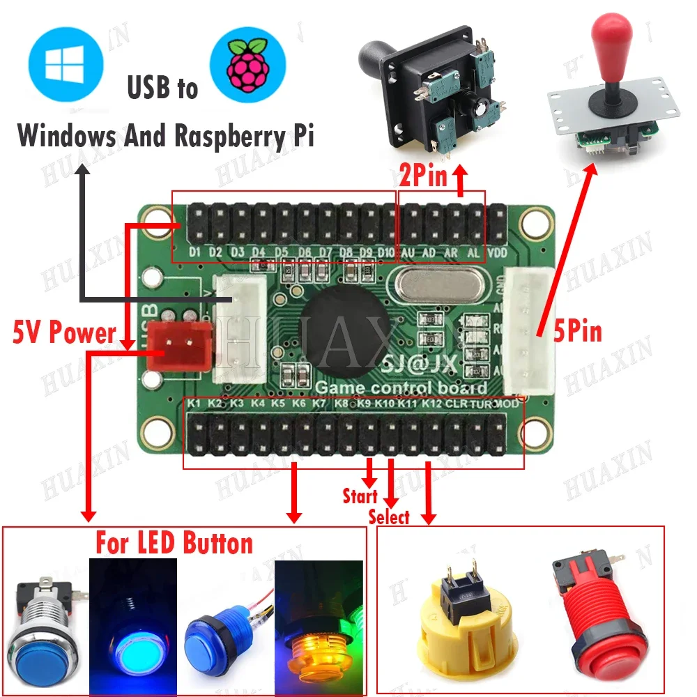 Arcade Game USB Zero Delay Joystick Push Button Encoder Board For PC PS XBOX360 SWITCH Raspbrry pi Android Control Without Cable