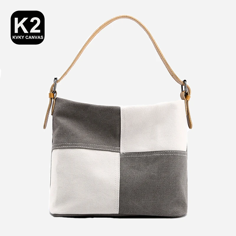 

KVKY 2023 Summer Patchwork Small Totes Bag High Quality Fashion Light-weight Canvas Handbag Shopping Casual Women Shoulder Bags