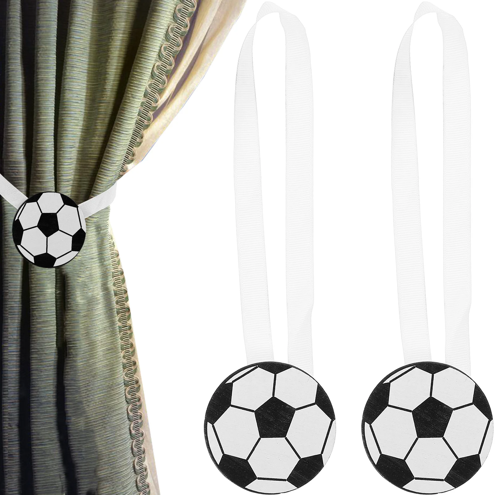 2 Pcs Soccer Curtain Holdbacks Magnetic Ties Window Curtains Drapery Kids Room Holders Buckle Party Favors Ropes