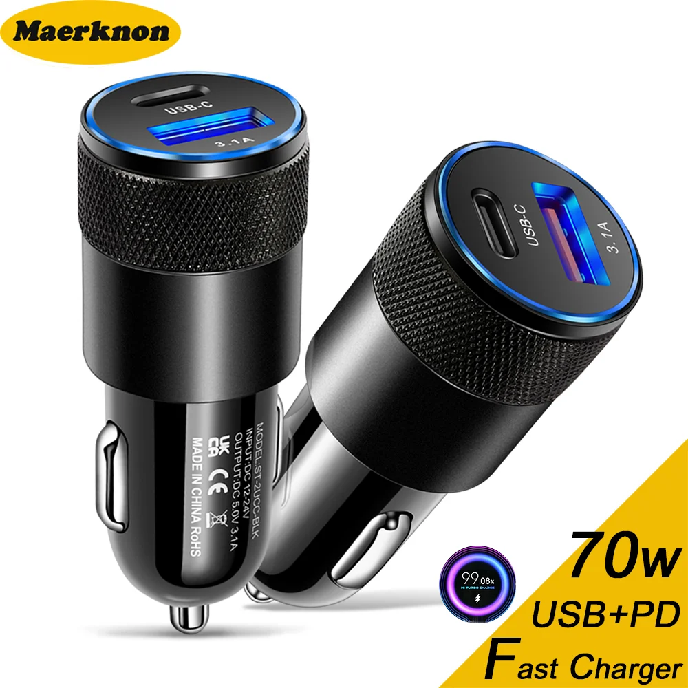 

70W PD Car Chargers USB Type C Fast Charging Car Phone Adapter For Xiaomi iPhone 14 13 Pro Max Samsung S23 Ultra Quick Charge3.0