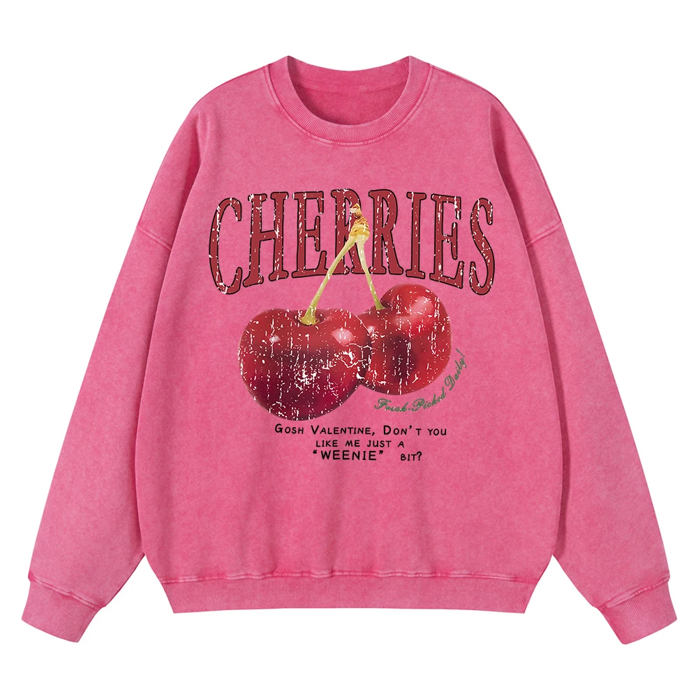 Винтажные потертые мужские свитшоты с рисунком вишни повседневные свободные