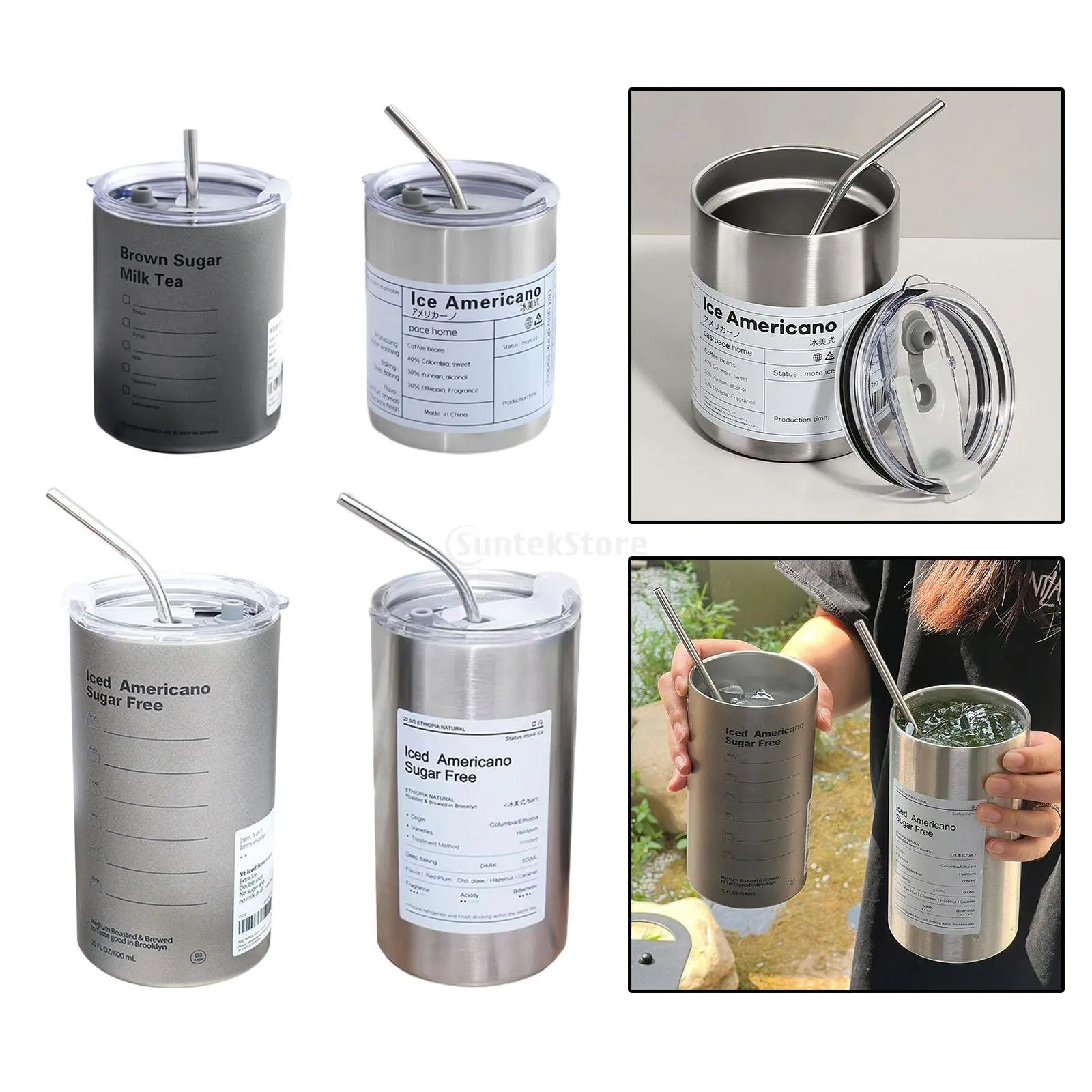 

Термокружка с крышкой, соломенная кофейная кружка с двойными стенками для кемпинга и путешествий для взрослых, термостакан с защитой от ожо...