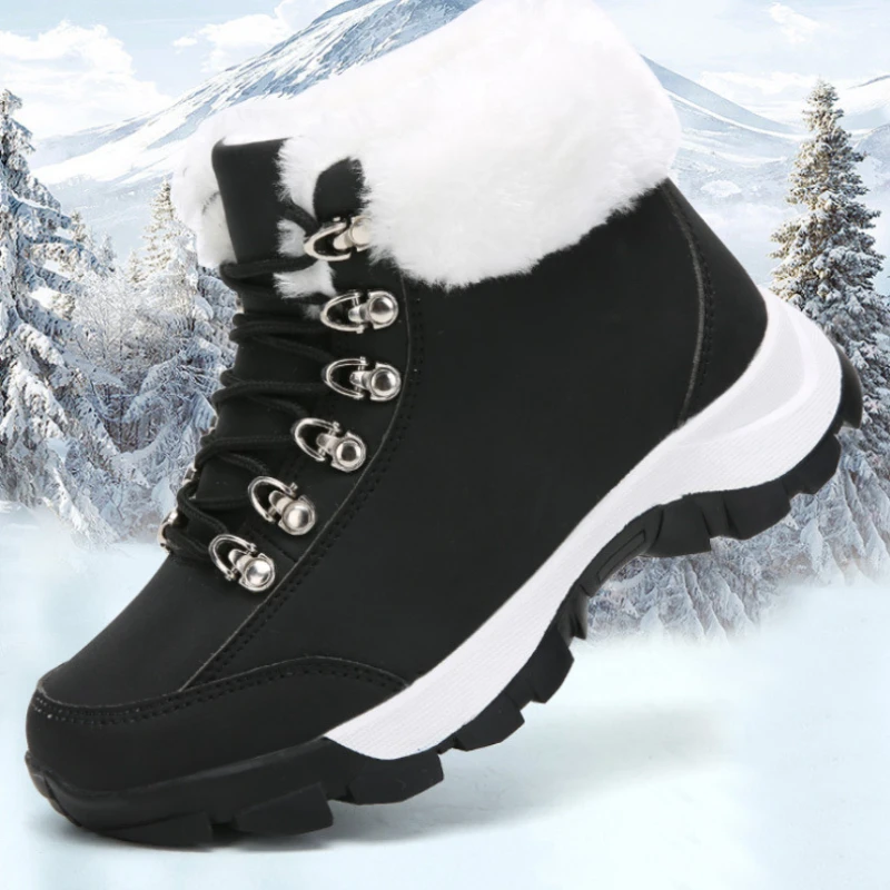 Women Hiking Shoes Winter Outdoor Sports Hiking Boots Waterproof Mountain Shoes High Top Non-slip Sneakers Snow Boots Warm Plush