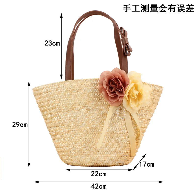 Bohemian Woven Rattan Straw Bags Fashion Flower Beach Bag Women Shoulder Bag Handbags and Purses Bali Travel Basket Woven Bags