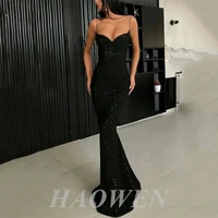 haowen sexy shinny black sequins mermaid dreamy evening dresses spaghetti straps sweetheart backless formal prom