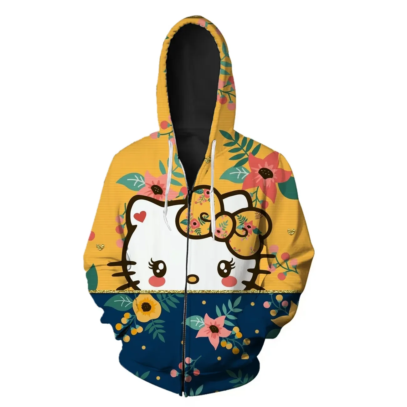 

Hello Kitty Coat 2023 Women's Spring and Autumn Fashion Thick Cute Hoodie Coat Cartoon Print Beige Hoodie Sweater Loose Zip Hood
