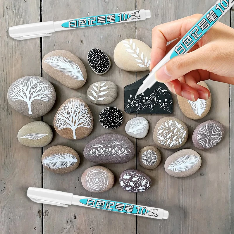 2pcs White Paint Pens 10mm Acrylic Permanent Waterproof Markers For Rocks Painting Metal Wood Glass Ceramic Tire Fabric |