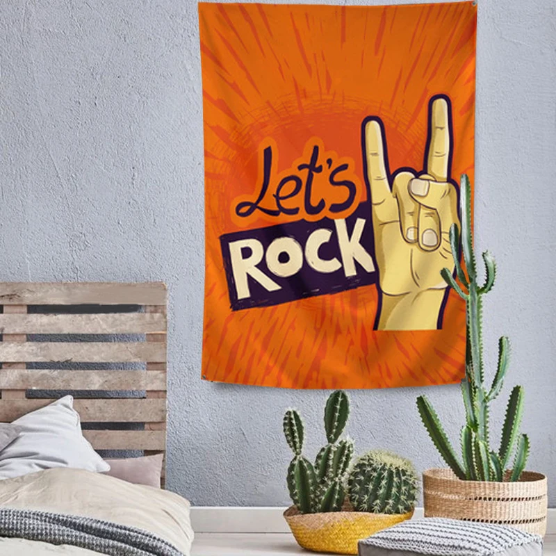 Флаг Let Rock баннер музыкальная рок-группа мультяшное украшение для дома 4 втулки в