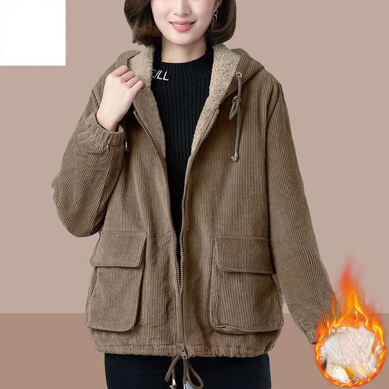 Coats Woman Winter Jackets Corduroy Tops Outwear Harajuku Retro Hooded Jacket Loose Cheap Wholesale Korean Fashion New