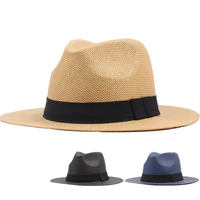 2022 solid black belt mens formal hat summer straw beach breathable womens black bucket hat 7cm wide brim fedora