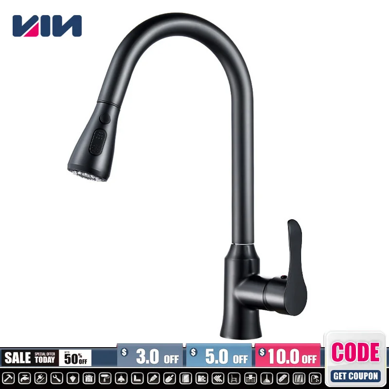

Brass Black Kitchen Faucets Pull Out Kitchen Sink Mixer Tap Single Lever Water Mixer Tap Crane 360 Rotation