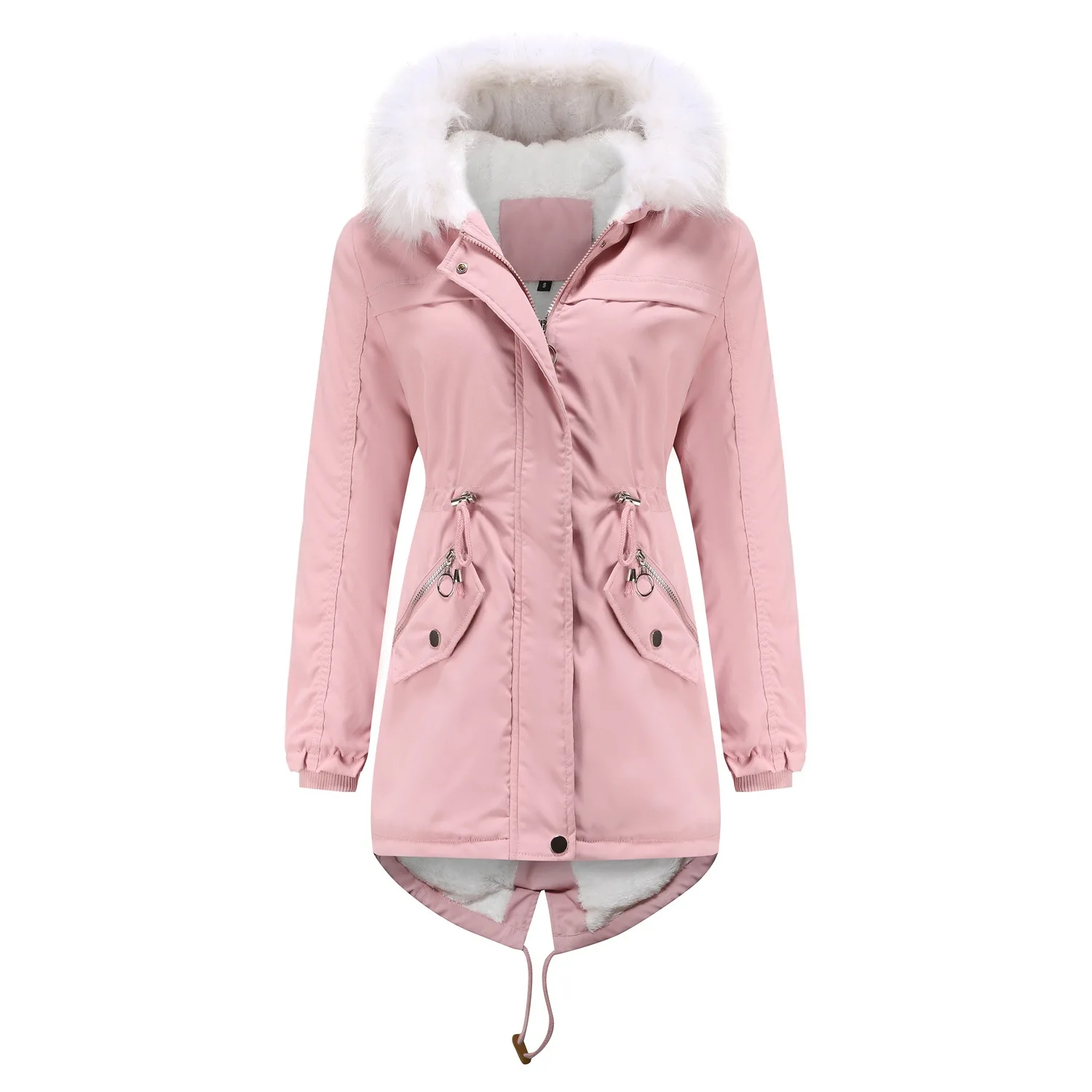 New parkas women's fleece cotton coat warm fur pluffy collar loose winter hooded coat jacket outerwear Oovercoat