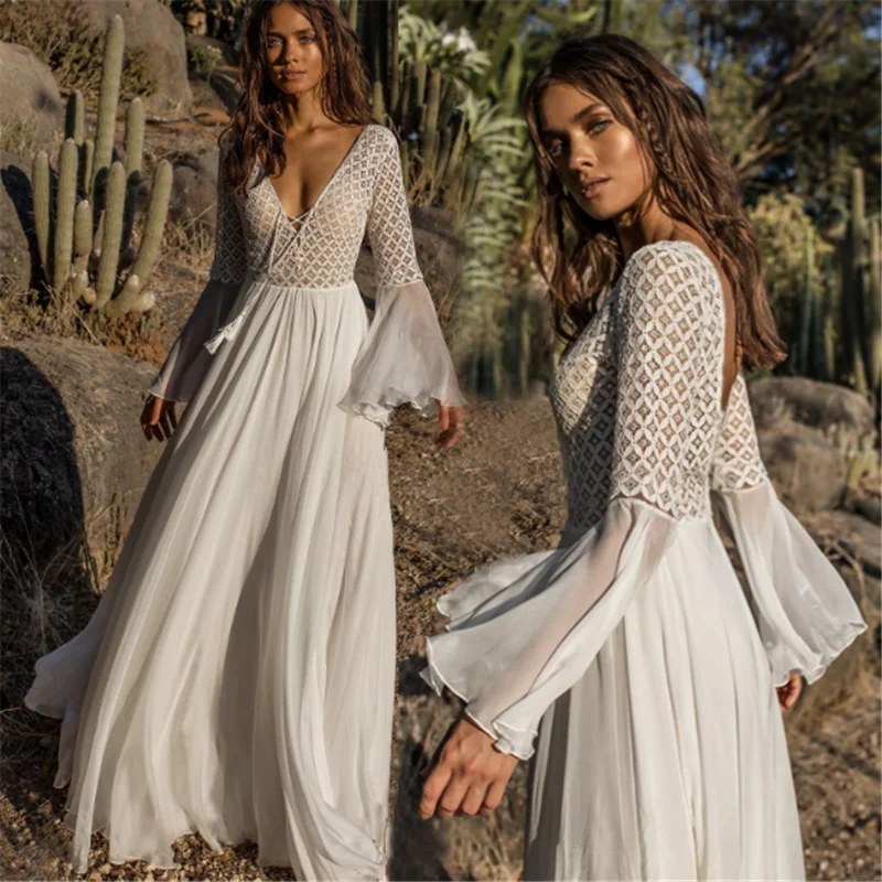

Lace Hollow Sleeves Beach Skirt Holiday Long Skirt Bikini Cover Up Sexy Sun Protection Shirt Belted Women Summer Clothing