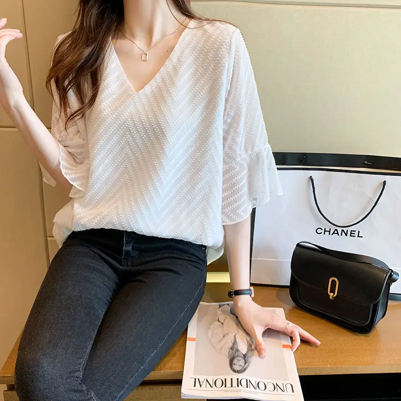 Женская шифоновая блузка с короткими рукавами Повседневная Свободная большого