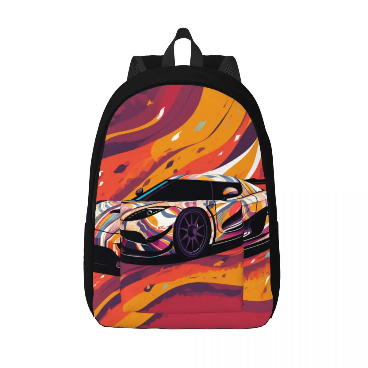 

Ultimate Sports Car Canvas Backpacks Simplified Form Graffiti Lightweight Streetwear Backpack Commuter Bags