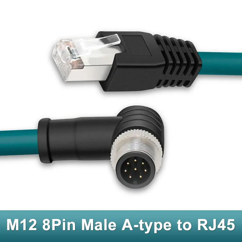 

M12 to RJ45 8Pin Elbow Male A-type Encoding Cable Connector Ethernet Industrial Camera Sensor Network Line IP67 M12 Shield Cord