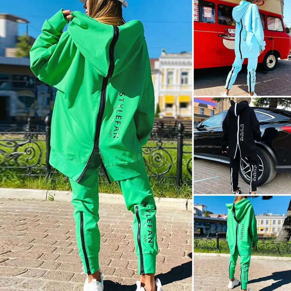 

Спортивный костюм женский из двух предметов, свободная толстовка с капюшоном и штаны на молнии сзади, тонкая спортивная одежда, пуловер, уличная одежда, джоггеры