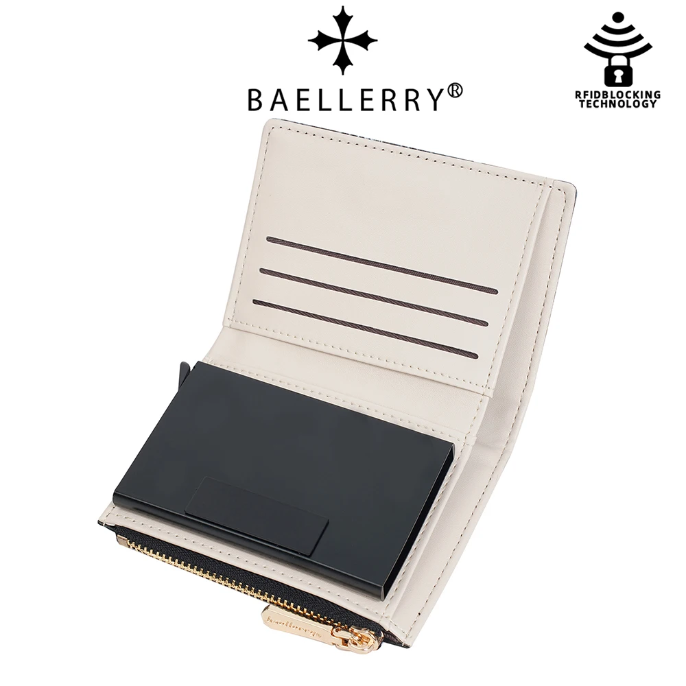 Фото Автоматический выдвижной кошелек-визитница Baellerry из искусственной кожи с цветочным принтом, женский органайзер на 12 карт с RFID-защитой, тонкий кошелек для повседневного использования №5