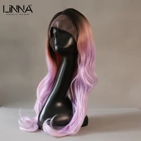 linna body wave lace wigs for women middle part lace purple pink long wavy cosplay wigs high temperature fiber wigs