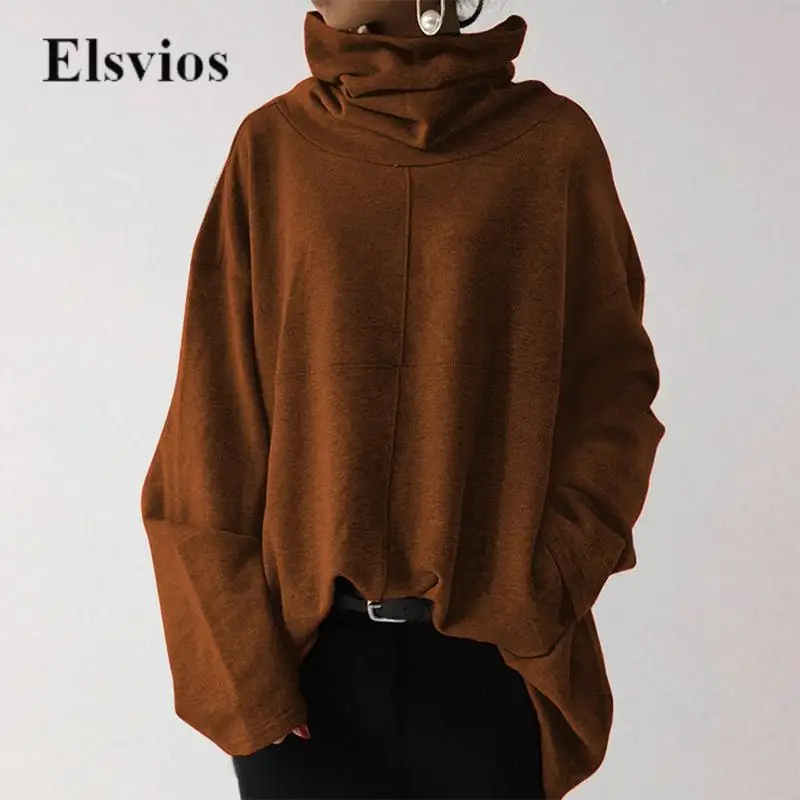 

Женский пуловер с длинным рукавом, повседневный Свободный свитшот в стиле Харадзюку, зимняя винтажная водолазка, однотонный Свитшот