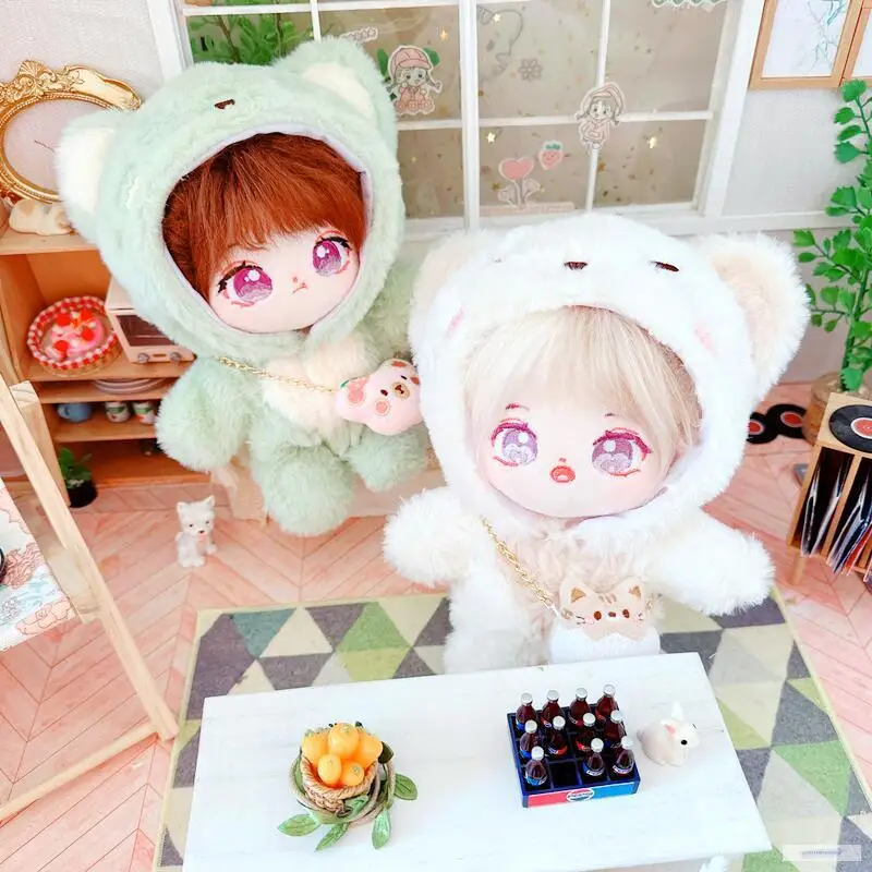 

NEW Doll Clothes Plush 20cm Idol Doll Clothes Stray Kids Stuffed Animal Cute Cartoon overcoat cat bodysuit Chain bag Toys Gift