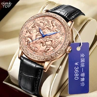 horse wristwatch man carving dial luxury waterproof luminous men quartz watch leather band engraved pattern casual reloj hombre