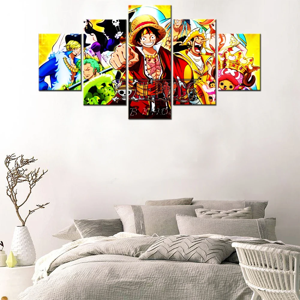 

5 Pieces Anime Poster Pirate King Warrior Figure Modern Poster Canvas HD Prints Modular Pictures Wall Art Home Decorative Frame