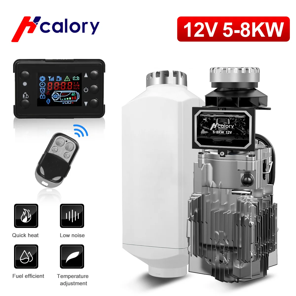 $86.00 HCalory  Alluminum Shell Diesel Car Heater 12V 5KW-8KW Air Parking Heater LCD+Remote for Car Yacht Similar Websato Eberspacher