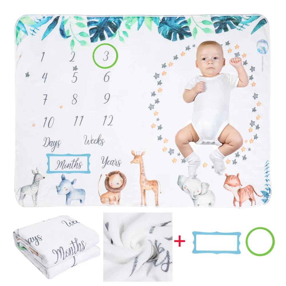 

Newborn 12 Month Baby Monthly Milestone Blanket Stickers Frames Photo Background Diaper Birthday Photography Accessories Props
