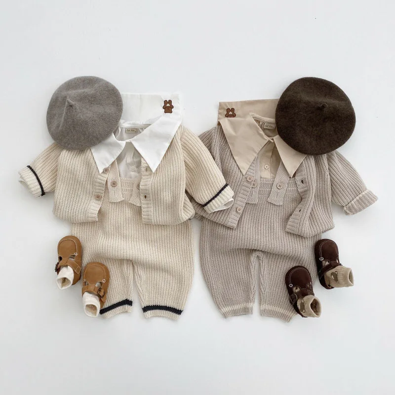 Newborn Clothes, Rabbit Ears, Suspenders Set, Beautiful Boys And Girls, One-Piece Clothes And Knitting Coats, Baby Sweater Set