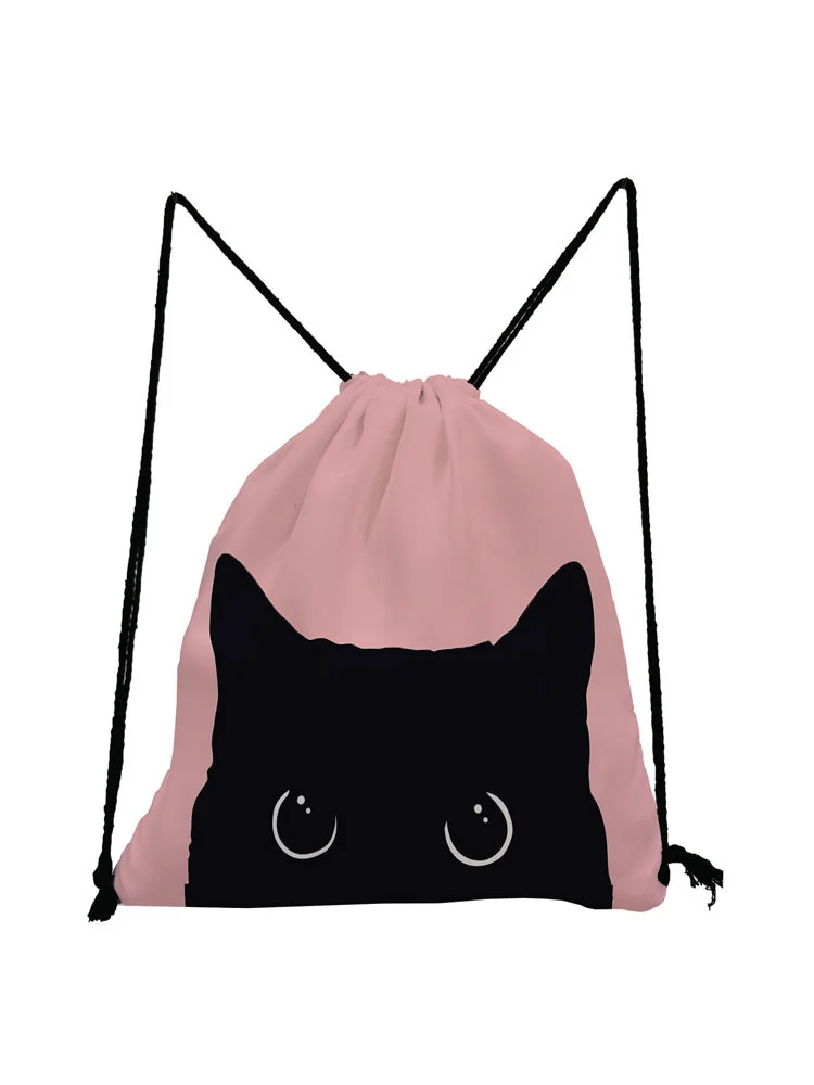 

Drawstring Bag Gym Pouch Bag 3D Printing Cat Backpack Women Portable Shopping School Shoe Bag For Girl Custom Pattern
