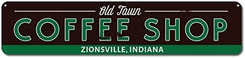 Забавный металлический жестяной знак вывеска в виде старого города кофейни
